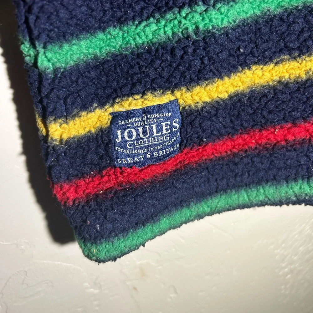 Joules Vintage Striped Sherpa Quarter‎ Zip Jacket Size 7-8 Years Boys Kids